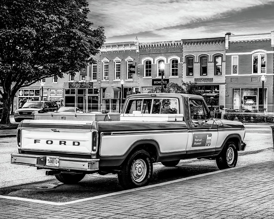Bentonville Skyline And Old Walton Truck In Black And White Photograph