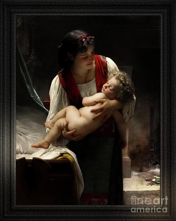 Berceuse - Le Coucher by William-Adolphe Bouguereau Fine Art Xzendor7 Old Masters Reproductions Painting by Rolando Burbon