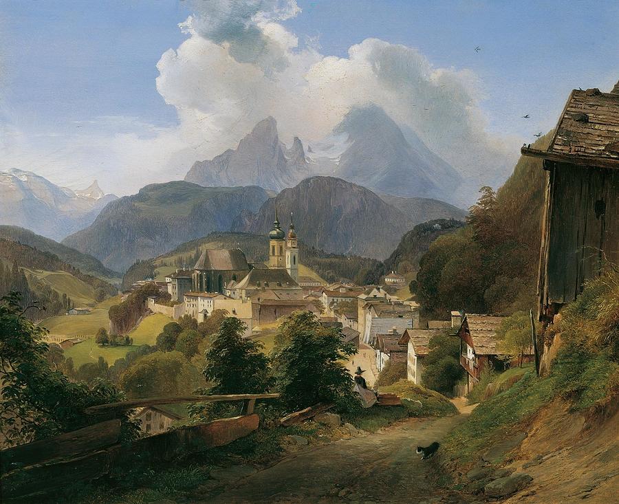 Berchtesgaden mit dem Watzmann Drawing by Johann Fischbach German