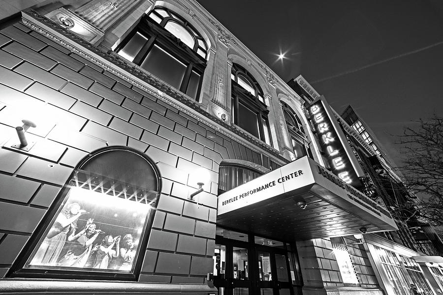 Berklee Performance Center Lit up at Night Boston Massachusetts Black and White Photograph by Toby McGuire