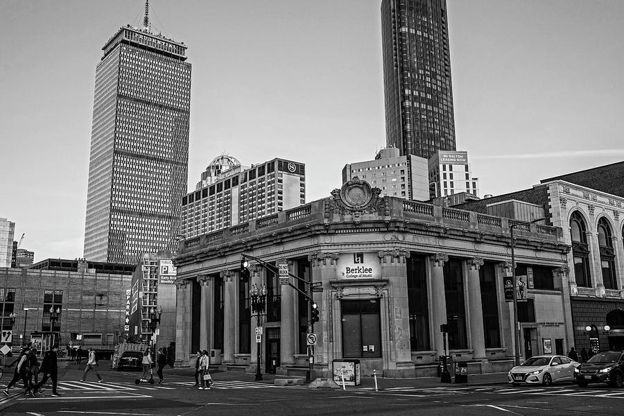 Berklee School of Music at sunset Boston Massachusetts Black and White Photograph by Toby McGuire
