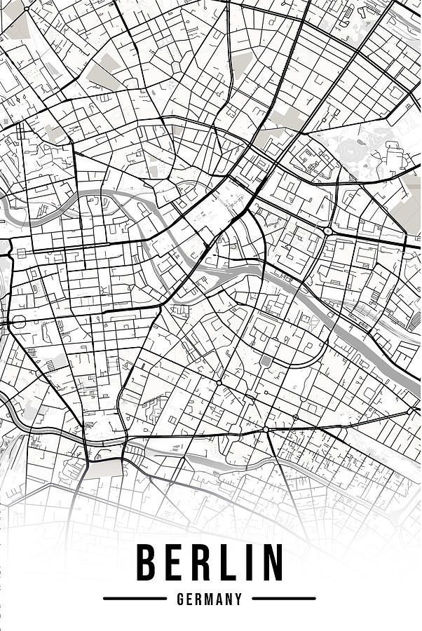 Berlin Map Germany Black and White Aesthetic Minimalistic Digital Art ...