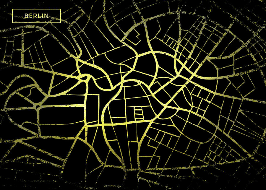Berlin Map in Gold and Black Digital Art by Sambel Pedes