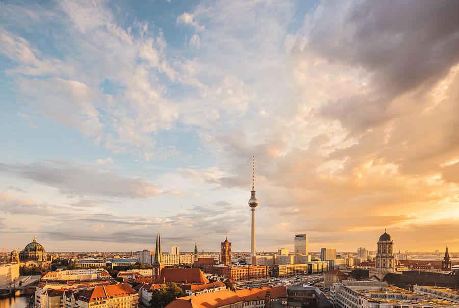 Berlin Panorama Summer Skyline with TV Tower and Clouds Photograph by Matthias Makarinus
