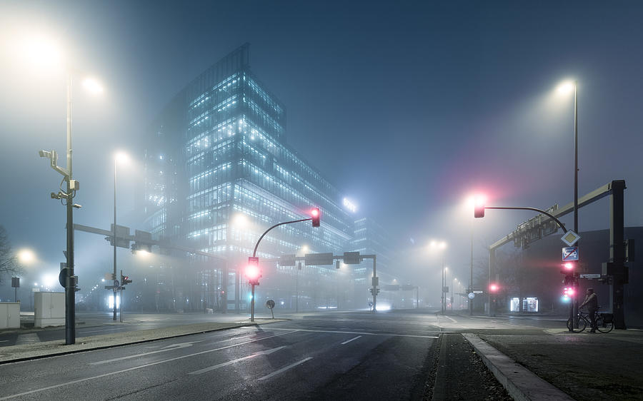 Berlin Potsdamer Platz at foggy night Photograph by Spreephoto.de