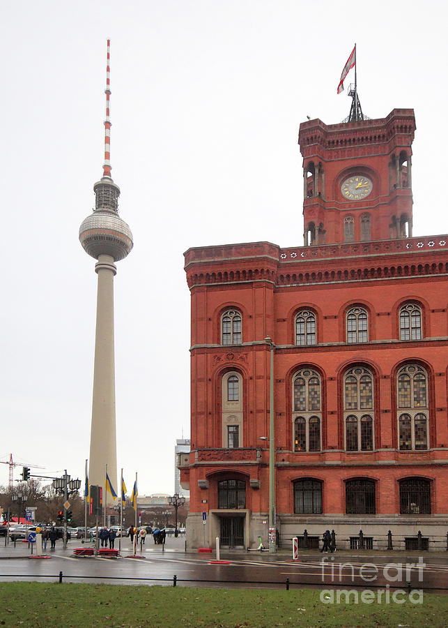 Berlin Red Town Hall and TV Tower Photograph by Rudi Prott