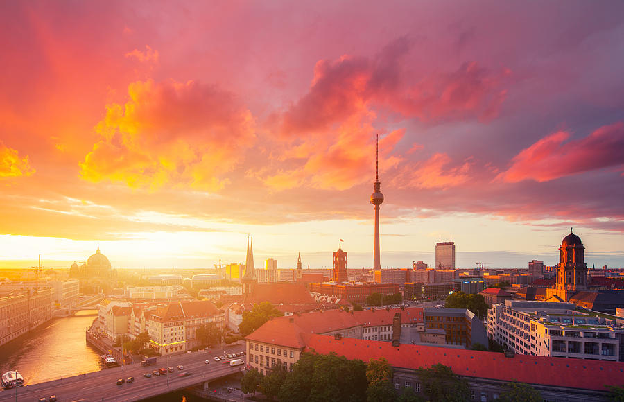 Berlin skyline in a cloudy sunset Photograph by Matthias Makarinus