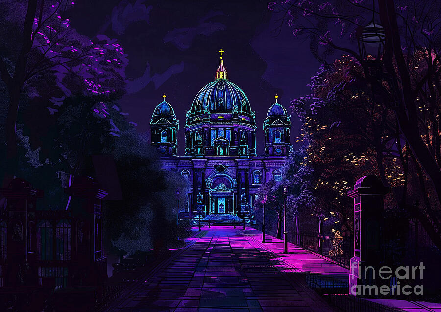 Berlins Berliner Dom With Its Grand Architecture Faintly Visible In The Darkness Night Light Painting