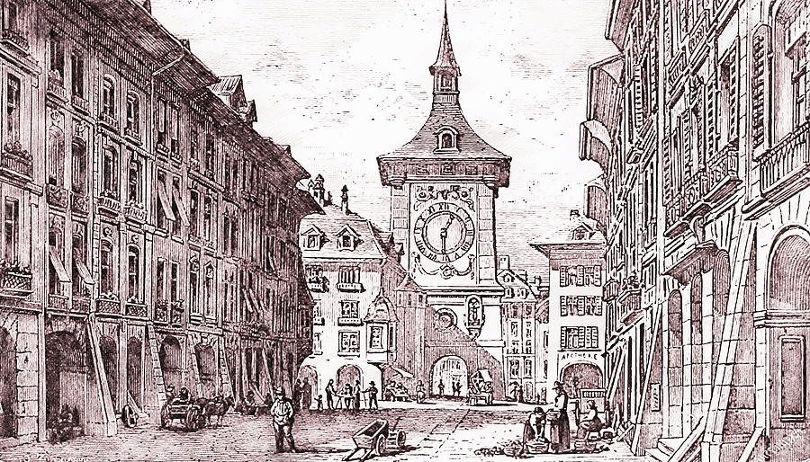 Bern in 1881, the Zytglogge Drawing by AM FineArtPrints