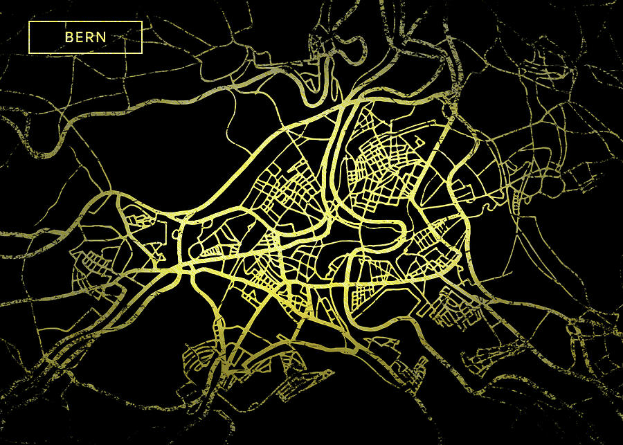 Bern Map in Gold and Black Digital Art by Sambel Pedes