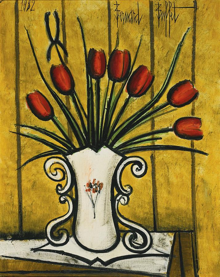 Bernard Buffet Tulips in a vase Painting by Bernard Buffet Tulips in a ...