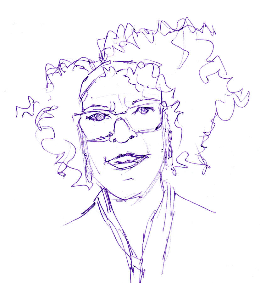 Bernardine Evaristo Portrait line sketch Drawing by Mike Jory