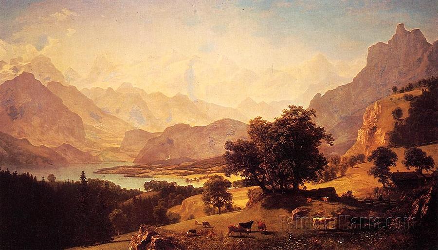 Bernese Alps, as Seen near Kusmach by Albert Bierstadt Painting by MotionAge Designs