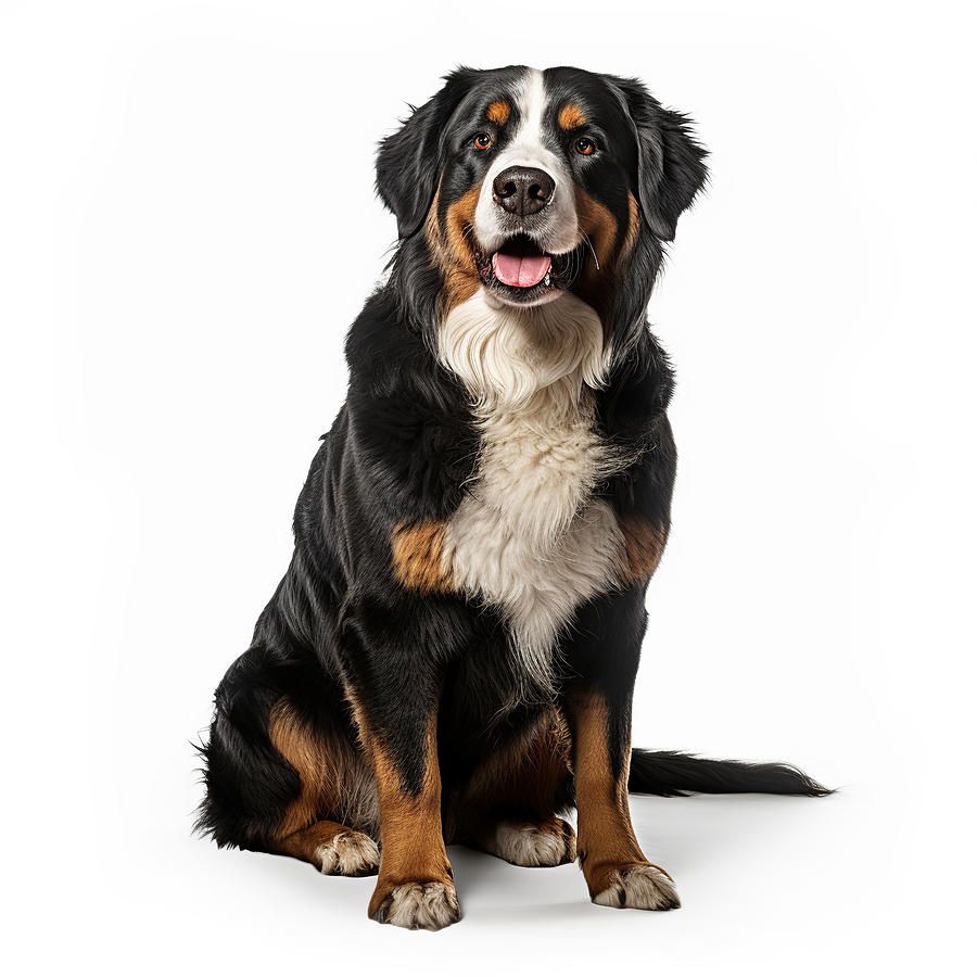 Bernese Mountain Dog  Photograph - Bernese Mountain Dog Purebred Sitting on White by Good Focused