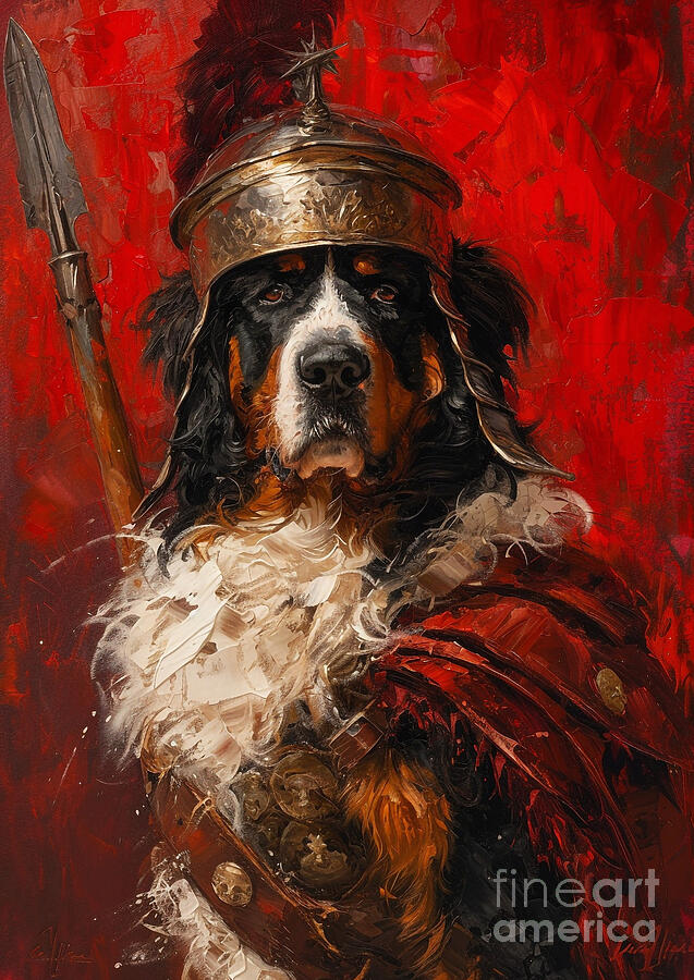 Dog Painting - Bernese Mountain Dog - wearing the decorated harness of a Roman cart puller by Adrien Efren
