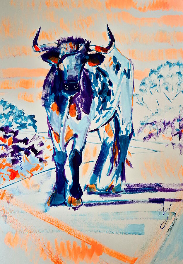 Berrenda en negro cow painting Painting by Mike Jory