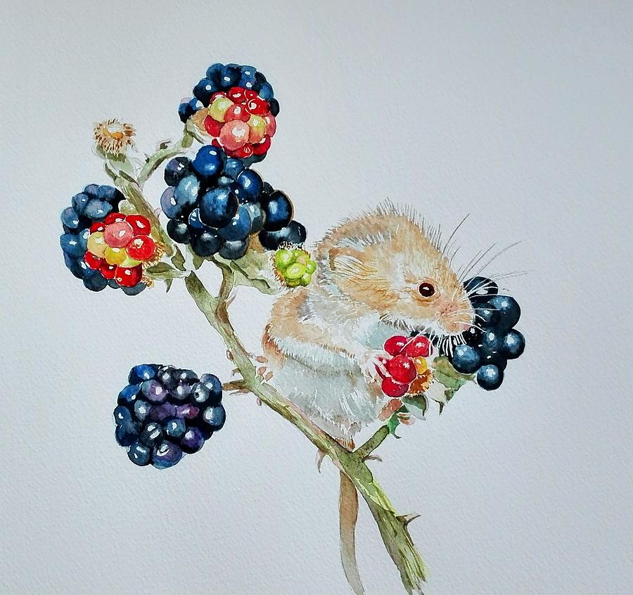 Berry Mouse Painting by Sandie Croft