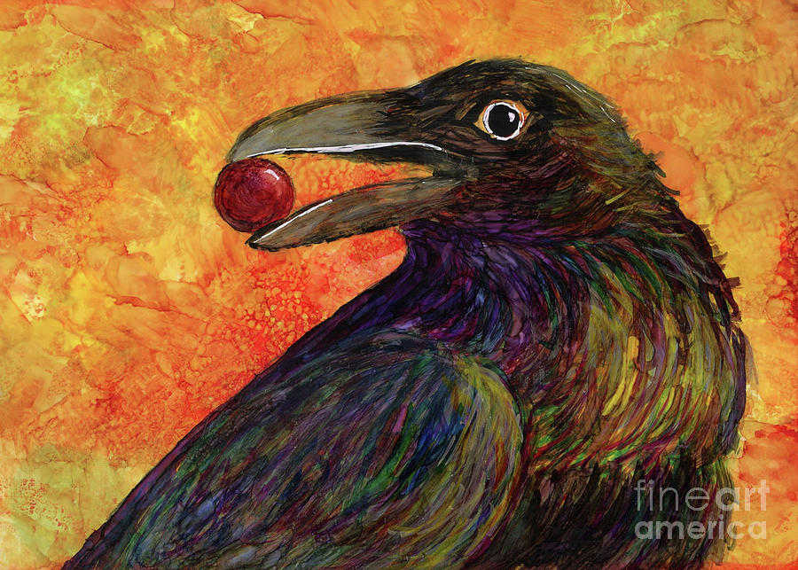 Berry Raven Painting by Julie Greene-Graham