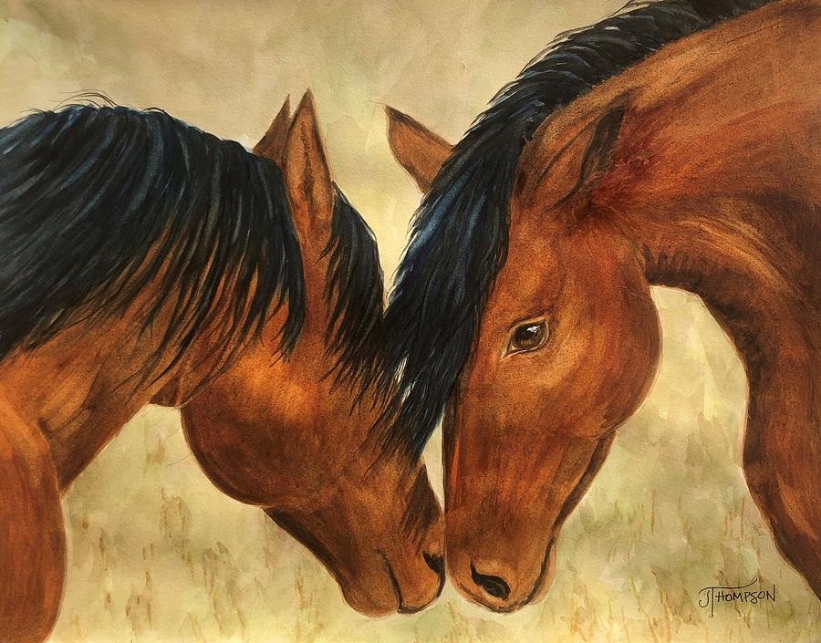 Bay Horses Painting - Best Bay Buddies by Judy Thompson