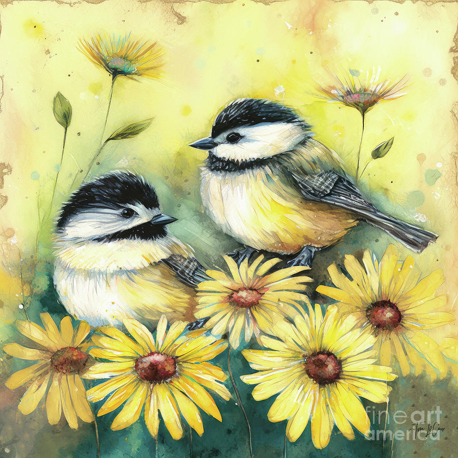 Bird Painting - Best Friend Chickadees by Tina LeCour
