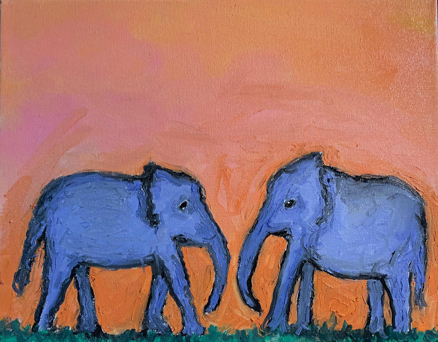 Elephant Painting - Best Friends and a Cantaloupe Skay by River Jazz