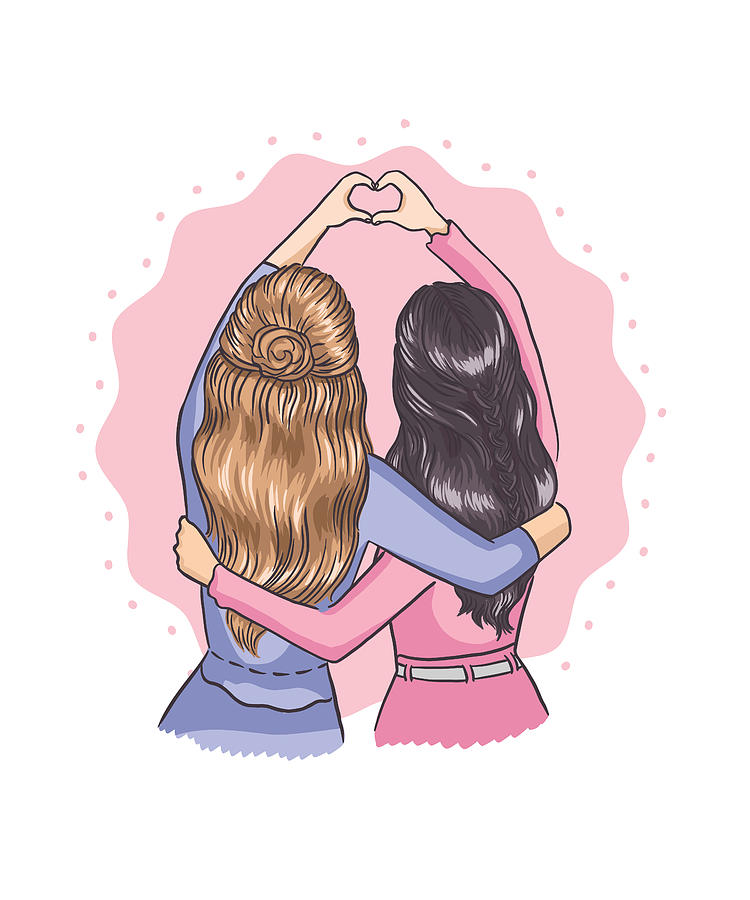 Best friends girls hug each other and form a heart Digital Art by Norman W  - Fine Art America