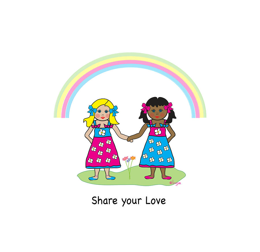 Best Friends with rainbow. Digital Art by Inge Lewis
