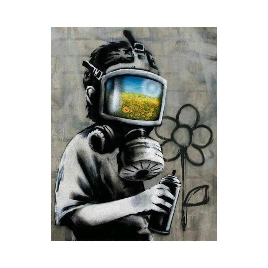 BEST SELLING Banksy Gas Mask Boy Poster Painting by Hughes Oscar - Fine ...