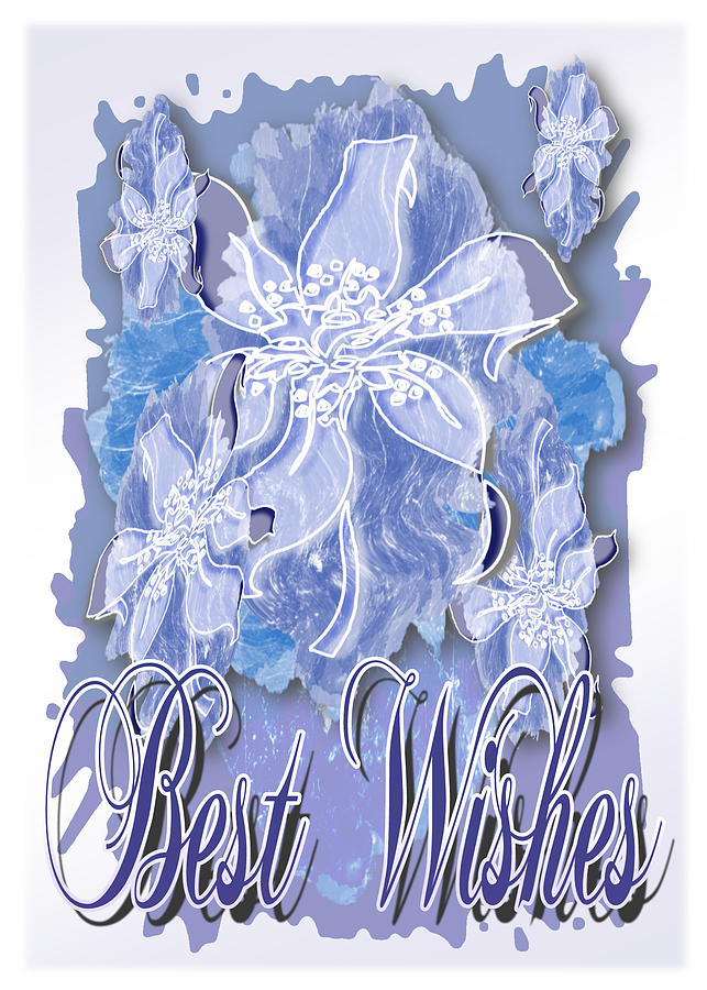 Best Wishes Blue Gray Monochrome Card Digital Art by Delynn Addams