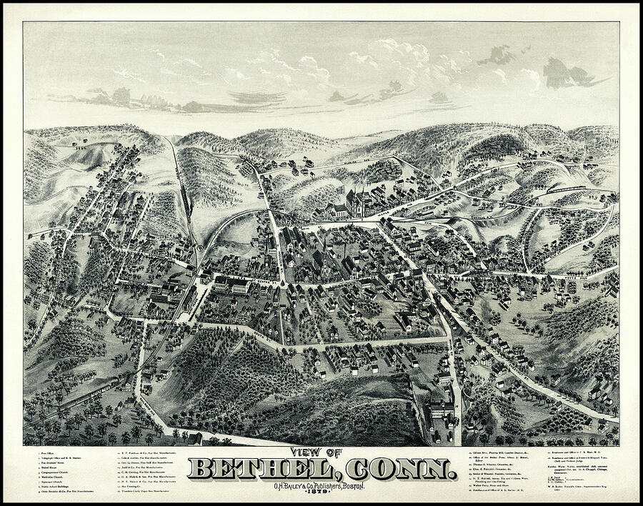 Bethel Connecticut Vintage Map Birds Eye View 1879 Photograph by Carol ...