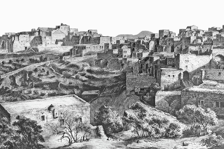 Bethlehem City Drawing in 1920 by Munir Alawi