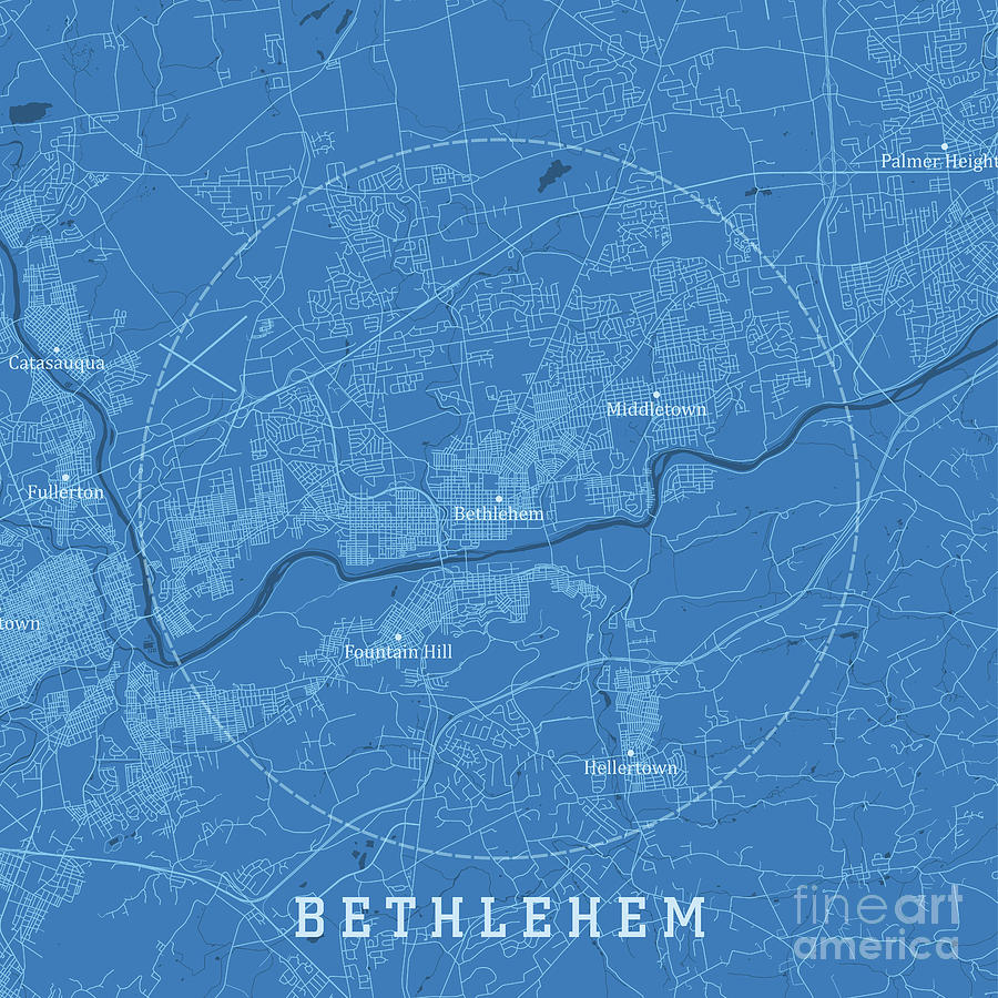Allentown Digital Art - Bethlehem PA City Vector Road Map Blue Text by Frank Ramspott