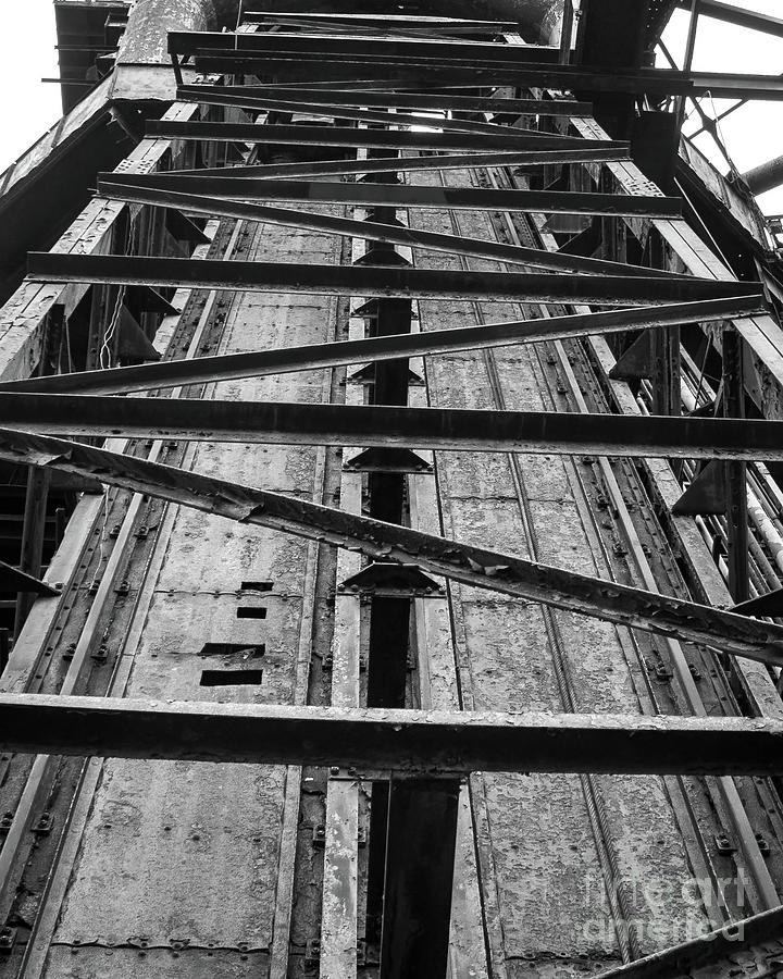 Bethlehem Steel - Looking up the tracks - black and white Photograph by Sturgeon Photography