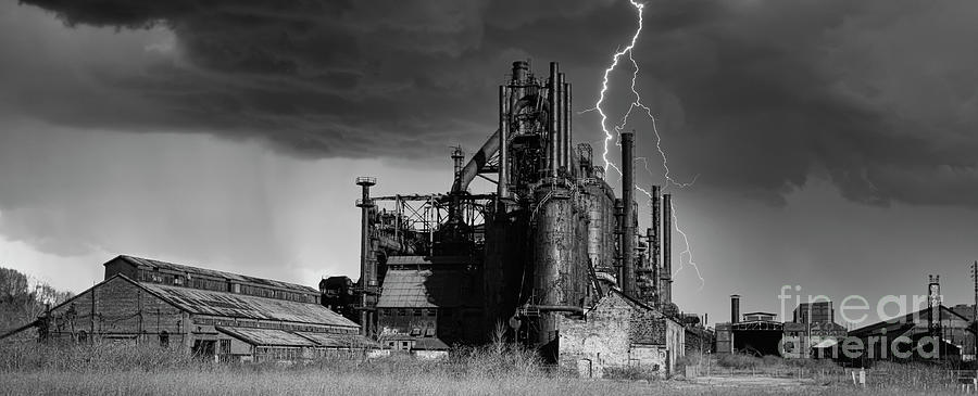 Bethlehem Steel Ruins Blast Furnace USA BW Photograph by Chuck Kuhn