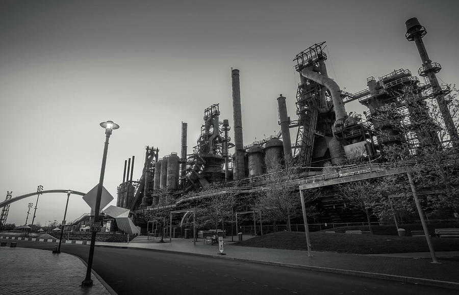 Bethlehem SteelStacks April Glow Black and White Photograph by Jason Fink