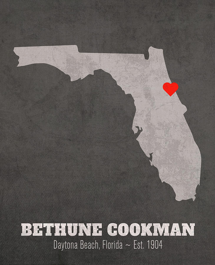 Daytona Beach Mixed Media - Bethune Cookman University Daytona Beach Florida Founded Date Heart Map by Design Turnpike