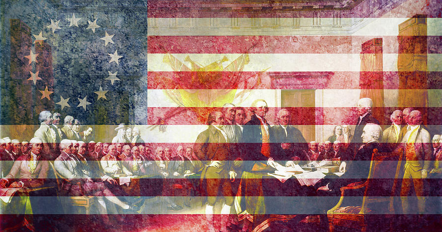 Vintage Digital Art - Betsy Ross Flag and Declaration of Independence by Mark Kiver