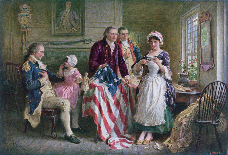 Betsy Ross makes American flag Painting by Jean Leon Gerome Ferris