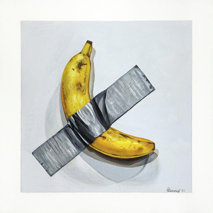 Banana Taped to the Wall Modern Art Sticker Banana Duct-taped