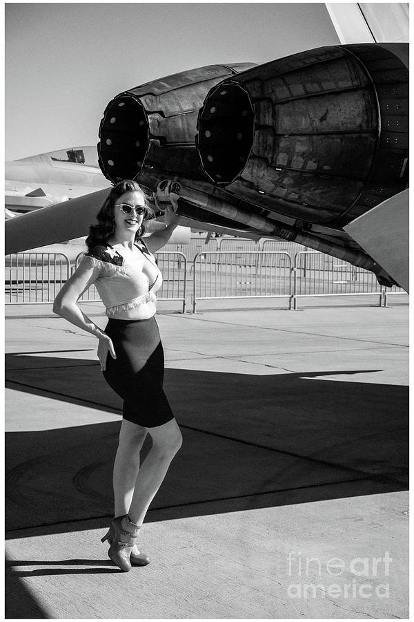 Bettina May Posting With A F/a-18e Tailhook In Monochrome Photograph