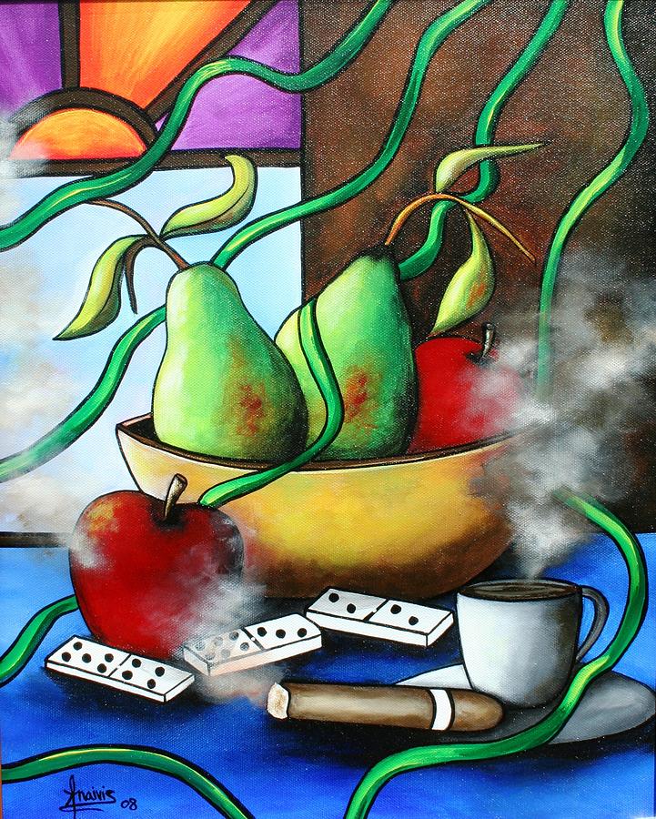Pears Painting - Between Pears And Apples by Annie Maxwell Pears Painting - Between Pears And Apples by Annie Maxwell