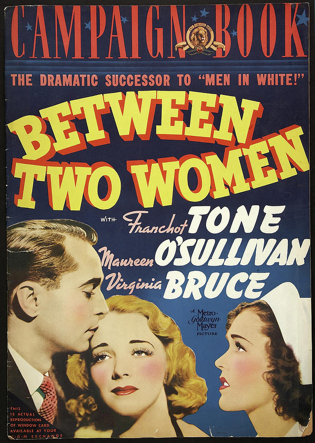 Vintage Mixed Media - Between Two Women, with Franchot Tone and Maureen OSullivan, 1937 by Movie World Posters