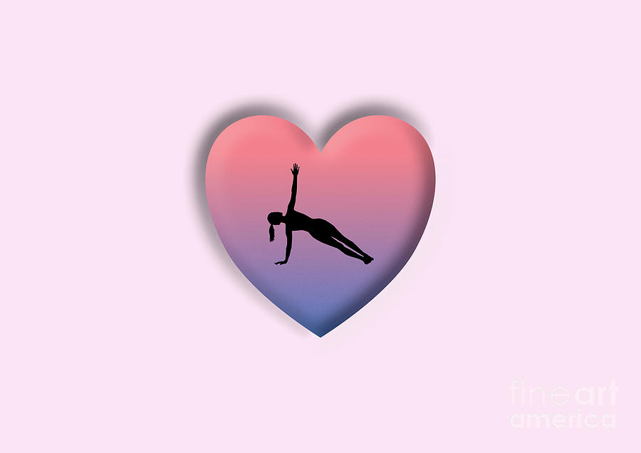 Bevelled 3D Heart Shape with Yoga Girl in a Side Plank Posture Digital Art by Barefoot Bodeez Art