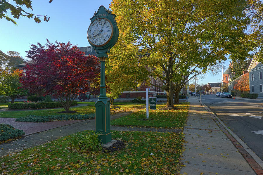 Beverly Commons Clock in Fall Foliage Beverly MA Photograph by Toby McGuire