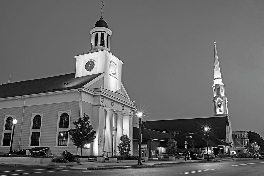 Beverly Massachusetts First Parish Church Unitarian and First Baptist Church Cabot Street BW Photograph by Toby McGuire