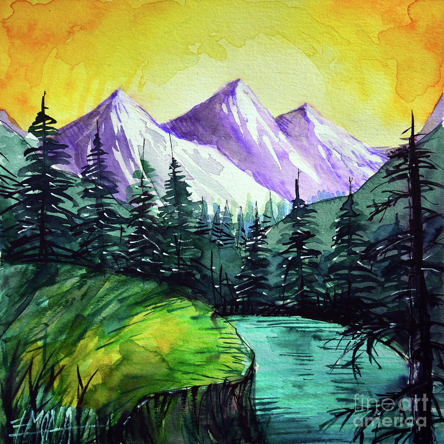 Mountain Painting - BEWITCHED MOUNTAIN watercolor painting Mona Edulesco by Mona Edulesco