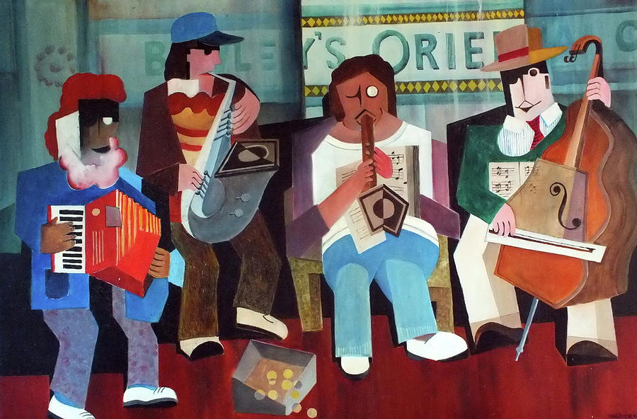 Bewley Buskers on Grafton St, Dublin Painting by Val Byrne