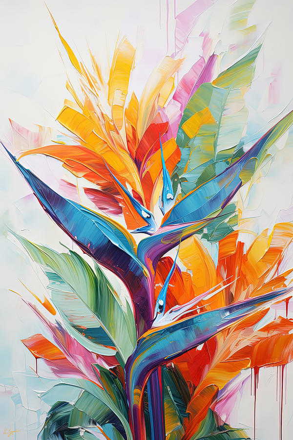 Beyond the Beach - Colorful Tropical Leaves Art Painting by Lourry Legarde