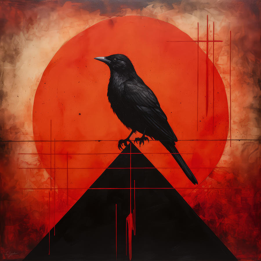 Raven Painting - Beyond the Black, a Crimson Cry by Lourry Legarde