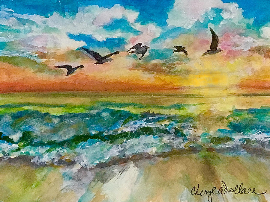 Beyond the Waves Above the Sea Painting by Cheryl Wallace